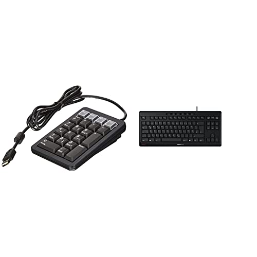 CHERRY KEYPAD USB Slim LINE, schwarz, G84-4700LUCDE-2 & Stream Keyboard TKL, Deutsches Layout, QWERTZ Tastatur, kabelgebundene Tastatur, Blauer Engel, SX Scherenmechanik, schwarz von CHERRY