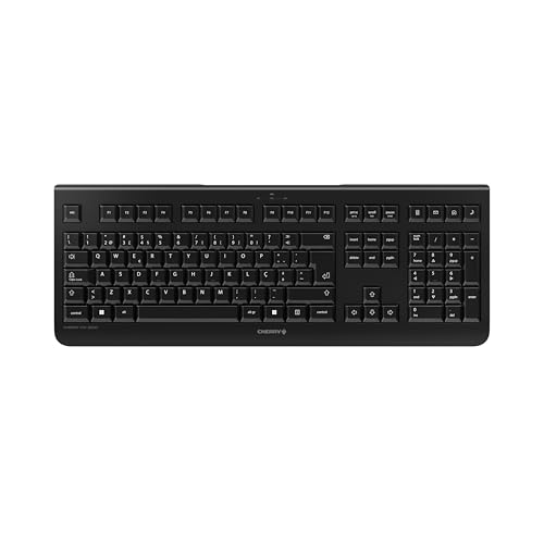 CHERRY KW 3000, Kabellose Tastatur mit Nummernblock, Portugiesisches Layout (QWERTY), 2,4 GHz, Geräuscharme Tasten, Flaches Design, Batteriebetrieben, Schwarz von CHERRY