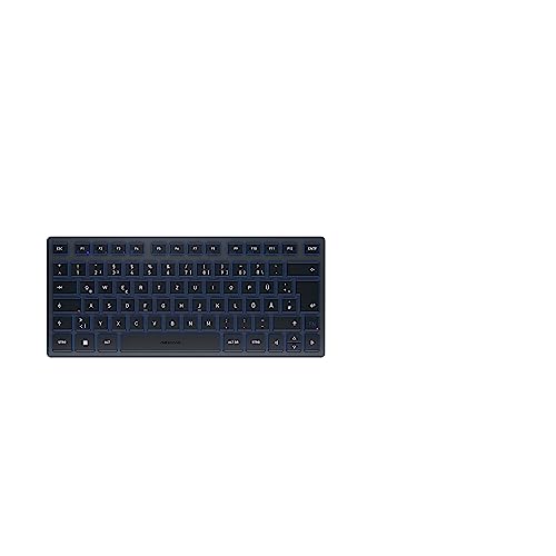 CHERRY KW 7100 MINI BT, Kompakte Multi-Device-Tastatur mit 3 Bluetooth-Kanälen, Deutsches Layout (QWERTZ), Flaches Design, inkl. Transporttasche, Slate Blue von CHERRY