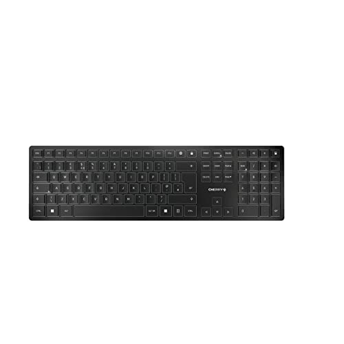 CHERRY KW 9100 SLIM, Kabellose Design-Tastatur, UK-Layout (QWERTY), Wahlweise Bluetooth oder 2,4 GHz Funk, Flache Tasten, Wiederaufladbar, Schwarz-Grau von CHERRY