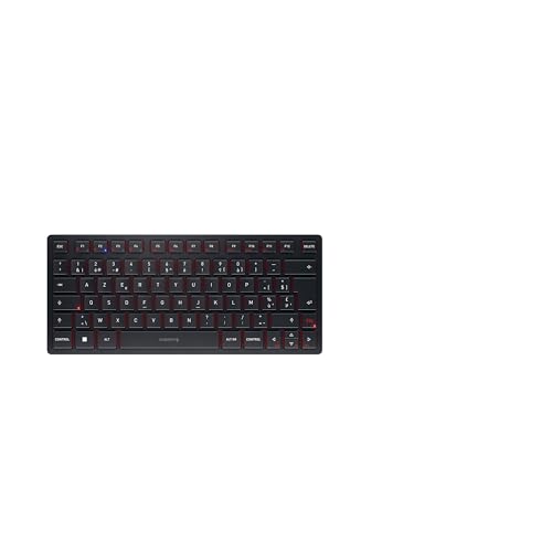 CHERRY KW 9200 Mini, Kompakte Multi-Device-Tastatur für bis zu 4 Geräte, Belgisches Layout (AZERTY), Verbindung per Bluetooth, Funk oder Kabel, Schwarz von CHERRY