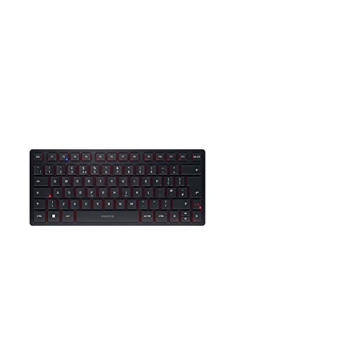 CHERRY KW 9200 Mini, Kompakte Multi-Device-Tastatur für bis zu 4 Geräte, UK-Layout (QWERTY), Verbindung per Bluetooth, Funk oder Kabel, Wiederaufladbar, Schwarz von CHERRY