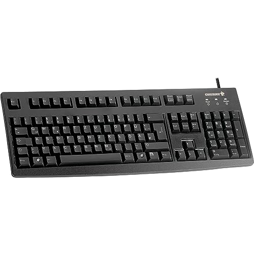 CHERRY G83-6105, Französisches Layout, AZERTY Tastatur, kabelgebundene Tastatur, angenehm weiche Tasten-Betätigung, kompakt, langlebig, recyclingfähig, schwarz von CHERRY