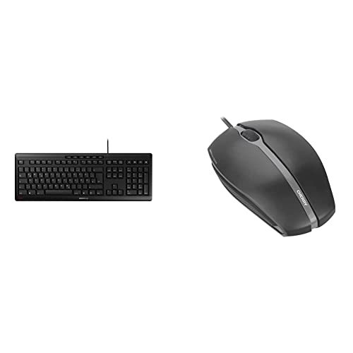 CHERRY Stream Keyboard, Deutsches Layout, QWERTZ, schwarz & GENTIX Corded Optical Mouse, kabelgebundene Maus mit 3 Tasten und hochauflösenden optischem 1000 DPI Sensor, schwarz von CHERRY