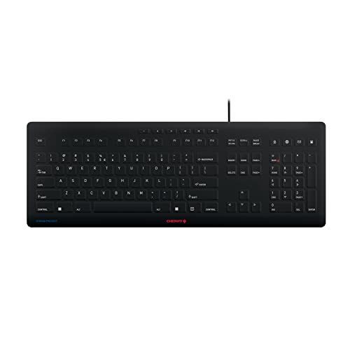 CHERRY STREAM PROTECT KEYBOARD, kabelgebundene Tastatur mit abnehmbarem Silikon-Tastaturschutz, EU-Layout (QWERTY), flaches Design, desinfizierbar, Schwarz von CHERRY