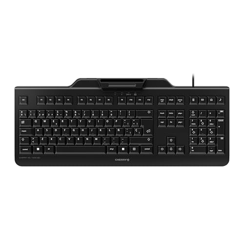 CHERRY KC 1000 SC, Kabelgebundene Security-Tastatur mit integriertem Kartenleser, Spanisches Layout (QWERTY), Plug & Play (USB-A), Flaches Design, Schwarz CHERRY KC 1000 SC, Kabelgebundene Security-Tastatur mit integriertem Kartenleser, Spanisches Layout (QWERTY), Plug & Play (USB-A), Flaches Design, Schwarz von CHERRY