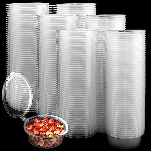 CHEUKYIU 100 Stück 2oz 50ml Kunststoff-Portionsbecher mit Deckel Kleine Dosen für Soßen Mini Kunststoffbehälter Mit Deckel für Lebensmittel zum Mitnehmen Dessertbecher Sauce von CHEUKYIU