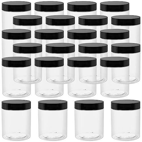 CHEUKYIU 24 Stück 250ml Einmachgläser Kunststoff Klar Vorratsbehälter Schwarz Luftdichte Schraubgläser mit Deckel Slime Behälter für Küche zu Hause Lebensmittel Spice Cosmetic Slime von CHEUKYIU