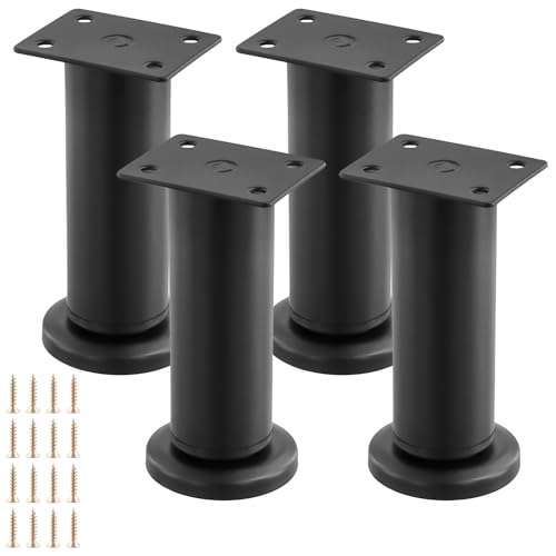 CHEUKYIU 4 Stück 12-18 cm Möbelfüße Verstellbar, Möbelfüße Höhenverstellbar mit Schrauben, Metall Schwarz Möbelbeine für Sofa Nachttisch Bett Schrank von CHEUKYIU
