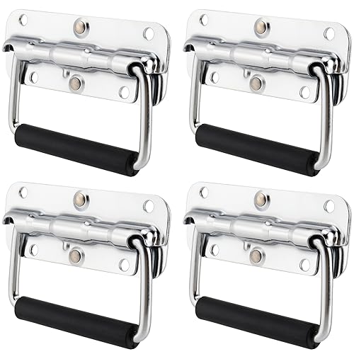 CHEUKYIU 4 Stück Klappgriffe Edelstahl, Griff Tragegriff, Gefedert Kistengriff, Hardware Boxen Griff, Klappgriffe Ersatz für Kisten, Toolbox, Tür, Aufbewahrungsbox (110mm x 76mm) von CHEUKYIU