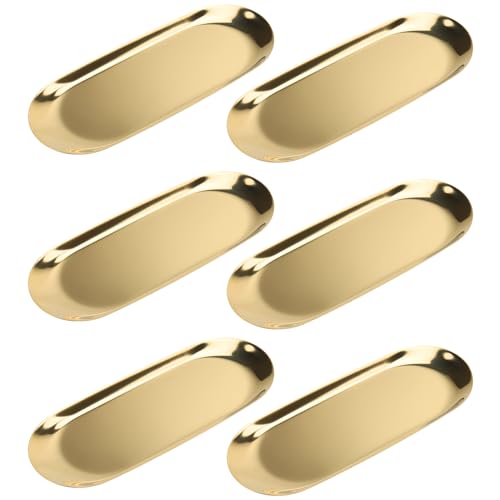 CHEUKYIU 6 Stück Serviertablett Gold, Servierteller Edelstahl Goldene, Deko Tablett Gold, Dekoteller Ovale, Dekotablett Goldene Ovale, Teller Platte Schmuckständer für Kosmetik Schmuck(23x9.5 cm) von CHEUKYIU