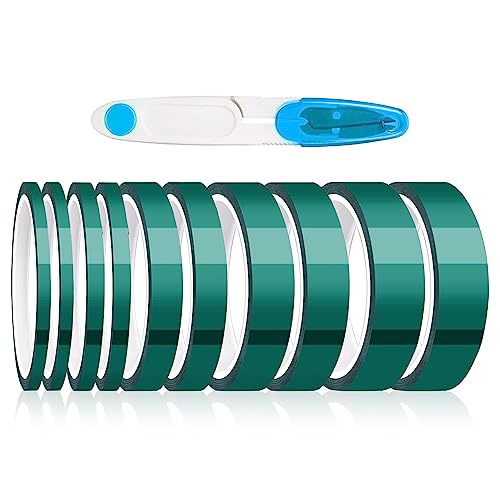 CHEVVY 10 Rollen Klebeband Hitzebeständig Bis 220°C Hochtemperatur Klebeband mit Schere Grün Isolierbänder Transparentes Heißklebeband 108 Fuß von CHEVVY