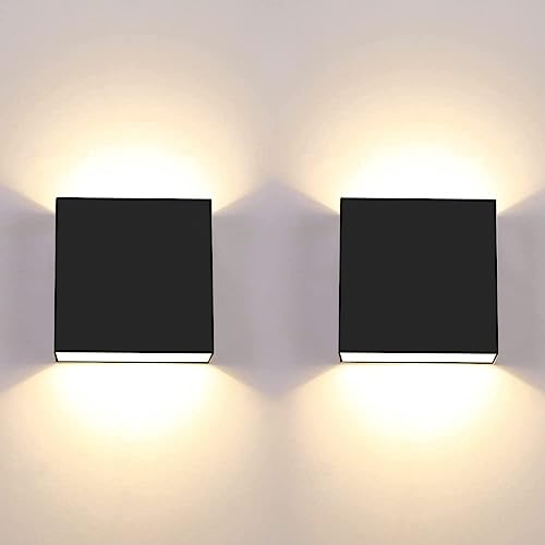 CHEVVY 2 Stück LED Wandleuchte Innen Schwarz 7W Moderne LED Wandleuchte Up and Down Leuchten Aussen Einstellbar Abstrahlwinkel Warmes Weiß 3000K Schwarze Wandlampen von CHEVVY