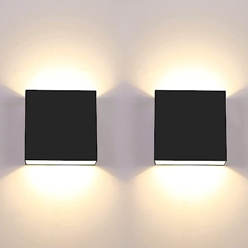 CHEVVY 2 Stück LED Wandleuchte Innen Schwarz 7W Moderne LED Wandleuchte Wasserdichte IP65 Einstellbar Abstrahlwinkel Warmes Weiß 3000K Schwarze Wandlampen von CHEVVY