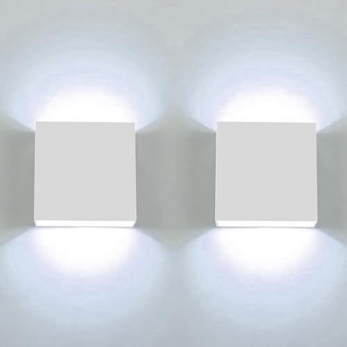 CHEVVY 2 Stück LED Wandleuchte Innen Weiße 7W Moderne LED Wandleuchte Up and Down Leuchten Aussen Einstellbar Abstrahlwinkel Kühles Weiß 6000K Wandlampen von CHEVVY