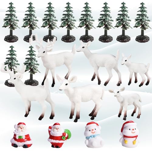 CHEVVY 20 Stück Weihnachten Miniatur Ornamente Mini Weihnachten Deko Microlandscape DIY Weihnachtsmann/Schneemann/Weißschwanzhirsch Schnee Ornamente Weihnachten Dekoration von CHEVVY