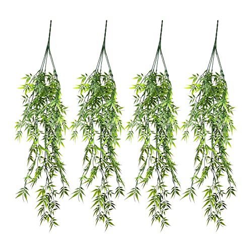 CHEVVY 4 Stück Künstliche Pflanzen Bambus 80CM Wandbehang BlattWandbehang aus Bambusgras Streifen Grün für Die Raumdekoration von CHEVVY