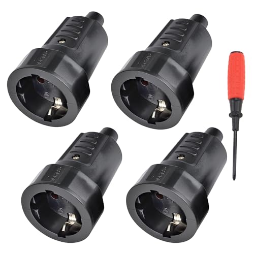 Schuko Kupplung, CHEVVY 4 x Gummi Kupplung 250V mit Zugentlastung 16A Bruchfest Schutzkontakt Kupplung IP44 Schukostecker Abdichtung für Außenbereich 3.7KW Schwarz Schuko Kupplung, CHEVVY 4 x Gummi Kupplung 250V mit Zugentlastung 16A Bruchfest Schutzkontakt Kupplung IP44 Schukostecker Abdichtung für Außenbereich 3.7KW Schwarz von CHEVVY