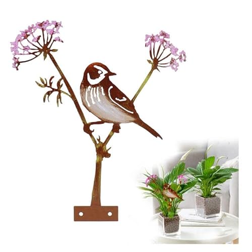 CHEVVY Rost Deko Metall Vogel Gartendeko Figuren 15 X 21CM Gartenstatuen für Außen Zaun Wohnzimmer Rost Vogel Gartendeko für Draußen Herbstdeko Outdoor von CHEVVY