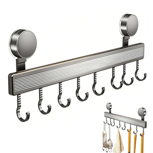 CHXAOM Saugnapf Haken Selbstklebend 20kg Tragkraft, Einfach Ohne Bohren Montieren, Hakenleiste für Küche, Badezimmer Flur Hält Auf Glas, Fliesen, Metall(Gun Grey,mit 4 Haken 30cm) von CHXAOM