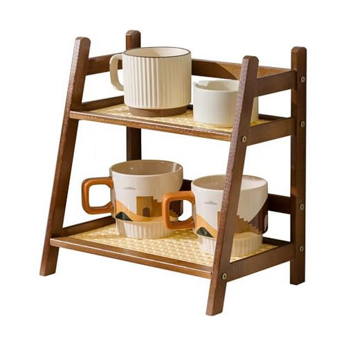 Küche Tisch Gewürze Regal, Haushalt 2 Ebenen Becher Aufbewahrung, Schrank Kaffeetasse, Becher Asphalt Regal, einfache Bambus Blumenhalter Bücherregal (braun, S) von CHEXIY