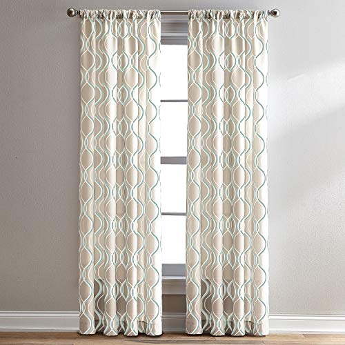 CHF Morocco Ogee Vorhang mit geometrischem Halbstuch, für Gardinenstangen, Polyester, Schwarz, W 50" x L 84" (1 Panels) von CHF
