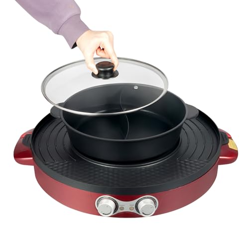 2200W Hot Pot Elektrisch Hotpot Topf 220V Food Party 2 in 1 Korean BBQ Thai Barbecue Fondue Schweizer Antihaftbeschichtung Unabhängige stufenlose Verstellung von CHFUNE