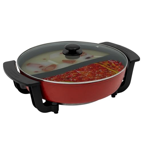 CHFUNE 220V Elektrische Hotpot, 1360W Topf mit Teiler & Glas-Deckel, 6L Aktualisiert Hotpot Doppelseitig Trennbarer Kochtopf für 6 Personen für Familienfeiern, Restaurants von CHFUNE