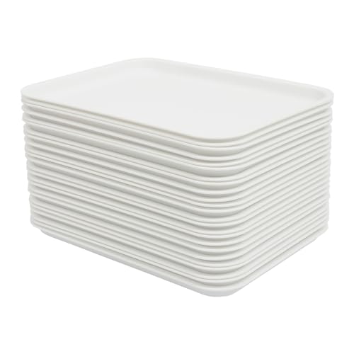CHFUNE 24 Stück Serviertabletts, Kunststoff Tablett Kuchenplatte Rechteckig Servierplatten groß Lebensmitteltauglicher Kunststoff für Küche Esszimmer 36 * 27 * 2cm (Weiß) von CHFUNE