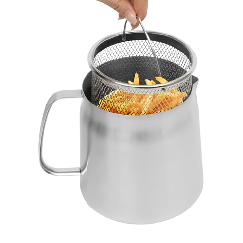 CHFUNE 2L Frittiertopf, Frittiertopf mit Sieb Mini Fritteuse 304 Edelstahl Öil Filter Pot Speck Fett Keeper Vielseitiges Öl für Küche Lagerung Braten, Fettbehälter für Küche/Camping CHFUNE 2L Frittiertopf, Frittiertopf mit Sieb Mini Fritteuse 304 Edelstahl Öil Filter Pot Speck Fett Keeper Vielseitiges Öl für Küche Lagerung Braten, Fettbehälter für Küche/Camping von CHFUNE