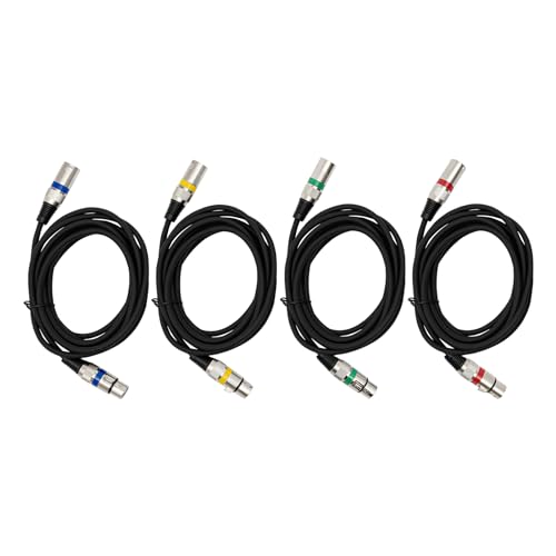 CHFUNE 4 Pack DMX-Kabel Set (3m) mit XLR Steckern - Professionelle DMX-Signalkabel aus Kupfer für Bühnenlicht & Audio - Hochwertige DMX-Kabel mit 3-Pol Abschirmung (9,8ft, 16x0,15BS) von CHFUNE
