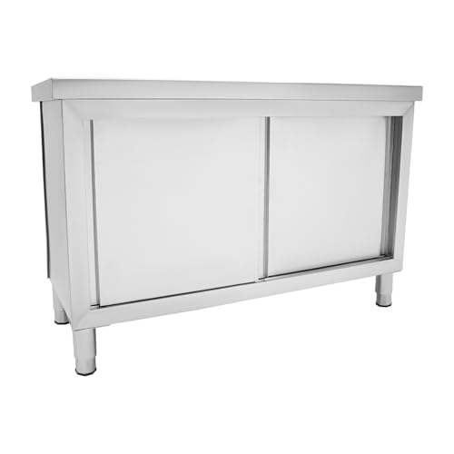CHFUNE Arbeitsschrank Edelstahl, Küchen Arbeitstisch, Küchentisch mit Schiebetüren, Spültisch mit Unterschrank 120 * 50 * 86cm Grillschrank Outdoor Edelstahlschrank Küchenunterschrank von CHFUNE