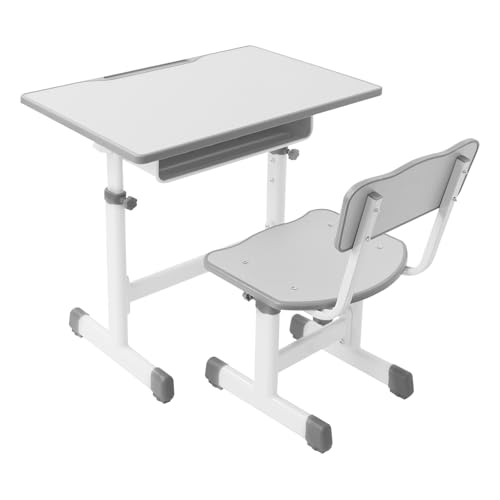 CHFUNE Kinderschreibtisch höhenverstellbar, Schülerschreibtisch Kinder Tisch Stuhl Set Schreibtisch mit Stuhl Schreibtisch Kinder ab 6 Jahren, Grau-weiß von CHFUNE