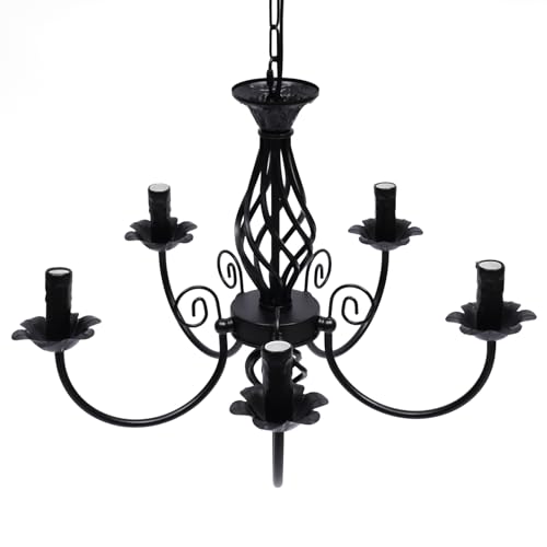 CHFUNE Kronleuchter Schwarz,Modern Wohnzimmerlampe Klassische Kerze Kronleuchter Vintage 5 Flammig Hängelampe Wohnzimmer für Schlafzimmer, Wohnzimmer, Esszimmer, Flur von CHFUNE