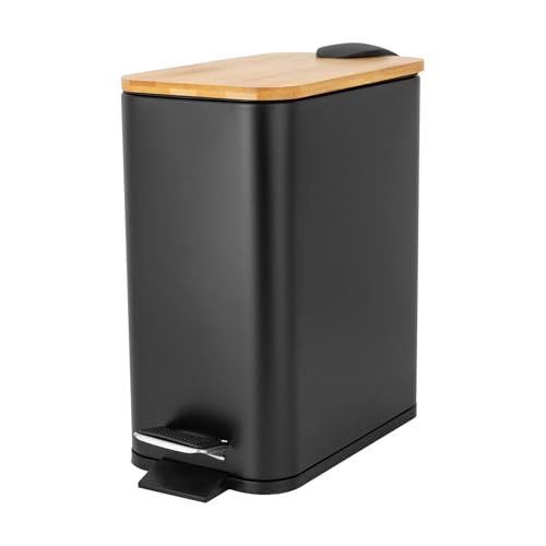 CHFUNE Küchen Abfalleimer mit Bambus Deckel, 5L Badabfalleimer, Softclose Abfalleimer Mülleimer (Schwarz) von CHFUNE