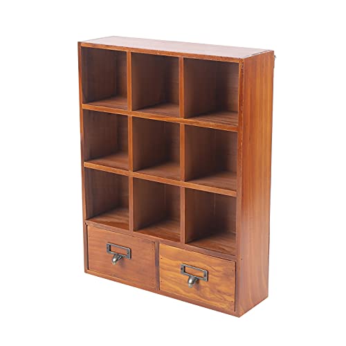 CHFUNE Mini-Vitrine aus Holz, etzkasten Holz Sammelbox Holztablett 9 Fächer Vitrine Sammlerstücke 33.3 * 10 * 42.5cm Perfekt für Decoupage, Lagerung, Dekoration von CHFUNE