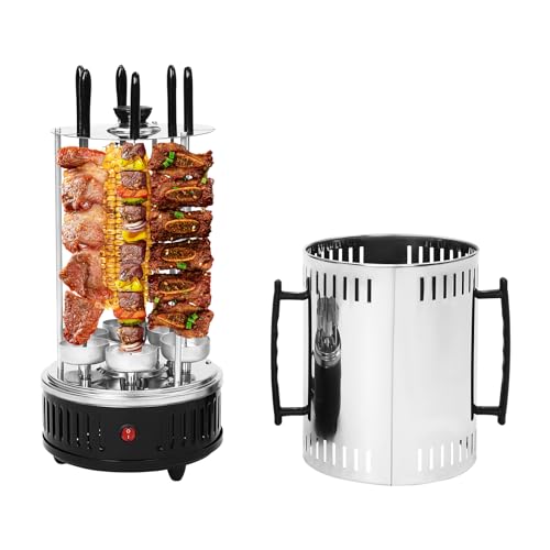 Döner-Vertikal-Multigrill, Schaschlik Grill Multigrill Perfekt für Gyros, Kebab & mehr Gyrosgrill für Fettfreies Grillen zuhause Dönergrill Inkl. Drehspieß & 6 Fleischspieße 1000W von CHFUNE