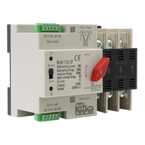 Dual Power Automatischer Transferschalter, 3P 100A Automatischer Notstrom Umschalter, 220V AC Automatischer Netzschalter mit Dual Power, Manuell und Automatisch 2 Modi von CHFUNE
