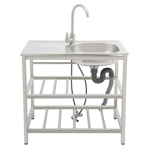 Freistehende Küchenspüle aus Edelstahl, Edelstahl-Barspüle Spüle Freistehende Spülbecken mit Warm- und Kaltwasserhahn, verstellbaren Füßen, Vollstahl-Abfluss und Stoffhandschuhen. Freistehende Küchenspüle aus Edelstahl, Edelstahl-Barspüle Spüle Freistehende Spülbecken mit Warm- und Kaltwasserhahn, verstellbaren Füßen, Vollstahl-Abfluss und Stoffhandschuhen. von CHFUNE