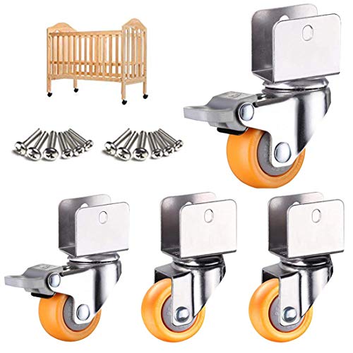 1,5 Zoll 38 mm Lenkrollen, U-Bügel-Möbelrollen, Nylonrollen, geeignet for Kinderbetten, Babybettrollen, U-Klemme oben, 360° drehbare Universalrollen, 4 Stück, Gelb (+ Bremse 18 mm)(Swivel+brake,25mm) von CHGAUOPN