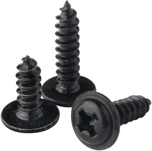 100 Stück M1.7 M2 M2.3 M2.6 M3 Kreuzschlitzschrauben mit rundem Kopf und Unterlegscheibe, selbstschneidende Schrauben aus schwarzem Kohlenstoffstahl, Holz, Kreuzschlitzschrauben(5mm,M3) von CHGAUOPN
