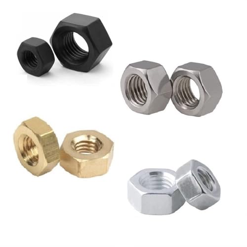 100 Stück M3 M4 M5 M6 M8 Sechskant-Kontermuttern aus 304 Edelstahl/Messing/Schwarz/Aluminiumlegierung, fertige Sechskantmutter, helle Oberfläche, Sechskantmutter mit Vollgewinde(Brass-m6-100pcs) von CHGAUOPN