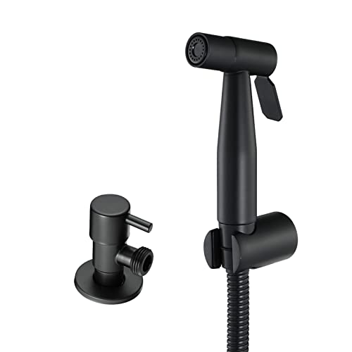 Handbrausen-Set, schwarzer Toilettenhahn, an der Wand montiertes Edelstahl-Badezimmer-Stoffwindel-Sprühset, Spritzpistolen-Set mit Eckventil (Farbe: Spritzpistolen-Set)(Spray Gun Set With Angle Valve) von CHGAUOPN