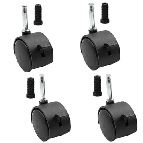 Rad, Rollenräder, 2 Zoll Kinderbettrollen, Gummi-Lenkrollen, 4er-Set, Möbelräder, Zubehör for Babybetträder, Tragkraft 80 kg, Doppelrad, geräuschlos, mit Metallkolbenschaft (schwarze Bremse) von CHGAUOPN