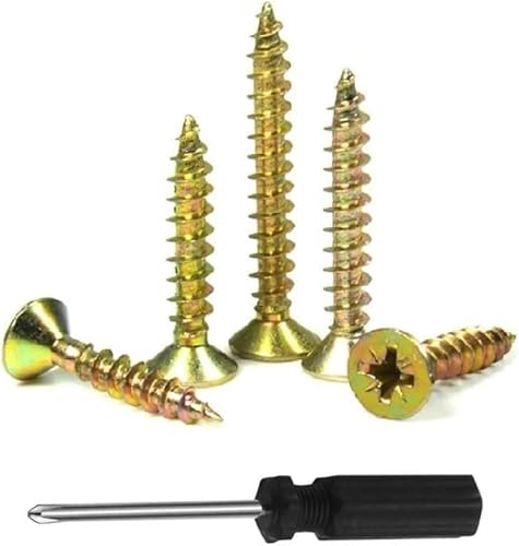 Schrauben, Edelstahlschrauben, 50 Stück selbstschneidende Kreuzschlitzschrauben, Trockenbaunägel mit hartem Flachkopf, Holzschrauben, Fasernägel M4 mit Schraubendreher(12mm) von CHGAUOPN