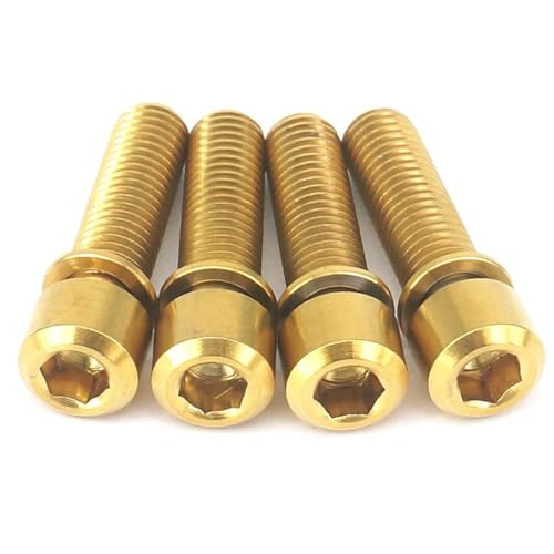 Sechsschraube, Sechsschrauben 4 Stück M7 x 25 mm goldene GR5 Titan-Innensechskantschrauben mit Unterlegscheibe for Fahrrad-Steuerrohr Sechsschraube, Sechsschrauben 4 Stück M7 x 25 mm goldene GR5 Titan-Innensechskantschrauben mit Unterlegscheibe for Fahrrad-Steuerrohr von CHGAUOPN