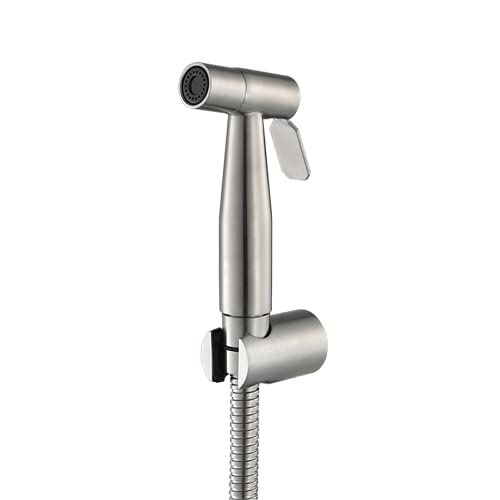 Toilettenwasserventil, Wasserventil Hand-Toilettensprüher, an der Wand montierter Wasserhahn aus gebürstetem Edelstahl, Sprühset for Stoffwindeln im Badezimmer, Spritzpistolenset mit Eckventil von CHGAUOPN