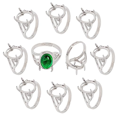 CHGCRAFT 10 PCS Platin 4 Klauen Ring Blank einstellbar Messing Finger Ring Komponenten Prong Ring Einstellungen für 11mm Oval Edelsteine Cabochon Einstellung DIY Schmuckherstellung von CHGCRAFT