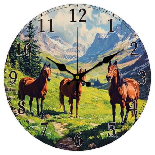 CHGCRAFT 12 Zoll Horse Valley Wanduhr Batteriebetrieben Leise Nicht Tickend Runde Dekorative Uhr Pferd von CHGCRAFT