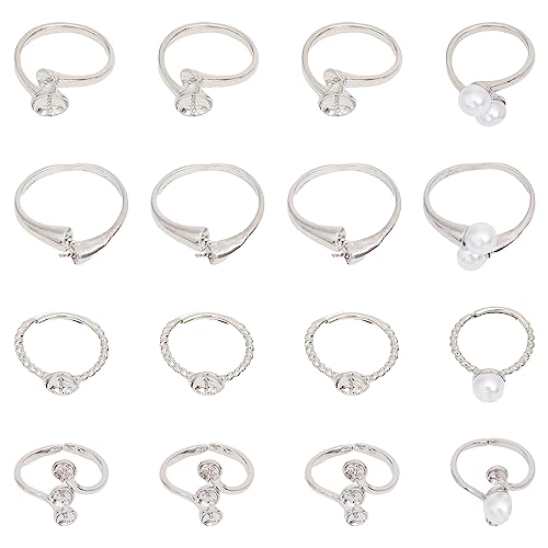 CHGCRAFT 16 PCS Rohlinge Ringe 4 Styles Einstellbare Messing Prong Ringe Basis für Halb gebohrte Perlen Blank Pad Ring Trays Schmuck Findings für DIY Ring Rohlinge Making Kit von CHGCRAFT